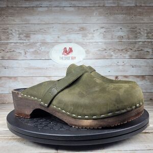 Sandgrens Swedish Clog Women 9us/40 Green Studded Nubuck Leather Slip On Shoes